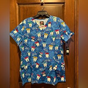 Dickies Blue Cartoon Print Scrub Top